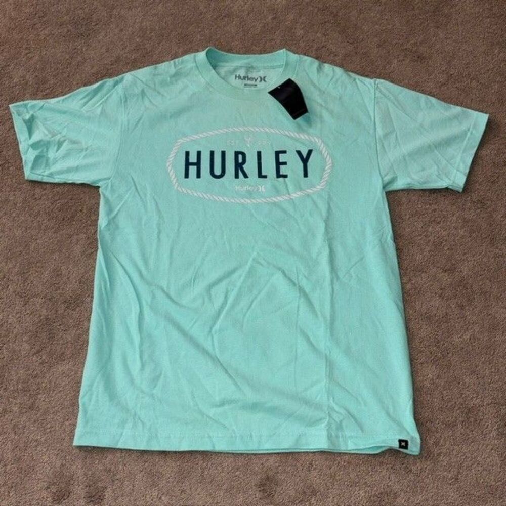 NWT Mens Hurley Spell Out Rope Outline Teal T Shirt Size Medium